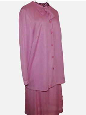 Vintage 80s BLAIR Pink Knit 2-Piece Set Cardigan & Midi Skirt Sz L Made in USA